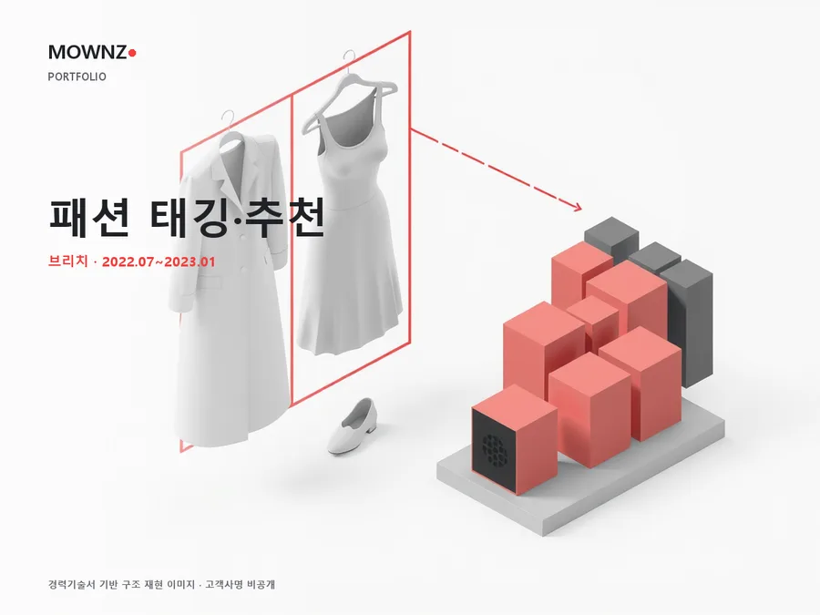 패션 이미지 자동 태깅·개인화 추천 프로젝트 표지 — 경력기술서 기반 구조 재현 이미지, 고객사명 비공개